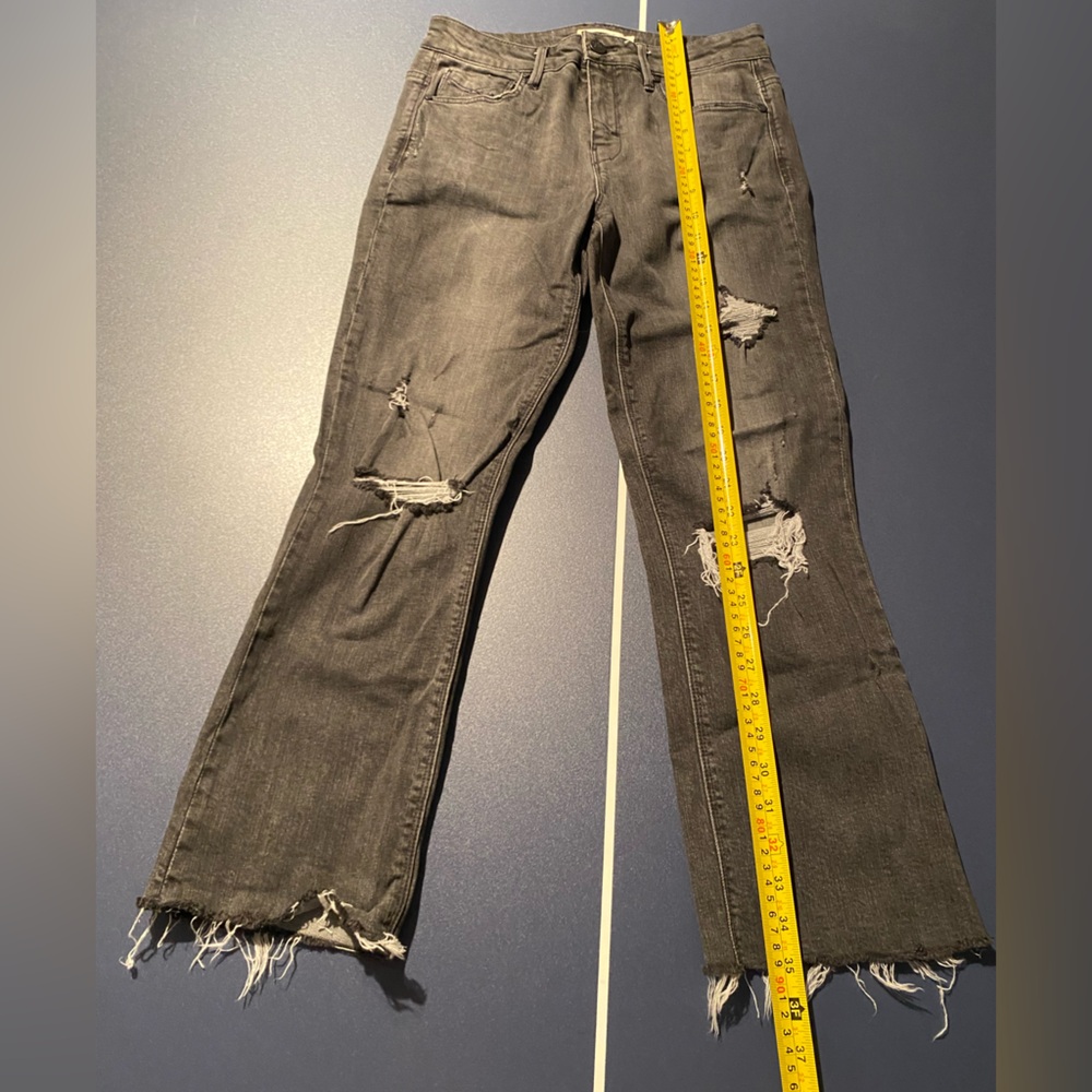 Edgy Distressed Charcoal Flare Jeans - Picture 2 of 5